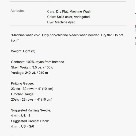 Loops & Threads 100% Bamboo Yarn Fingering Weight - Picture 6 of 6